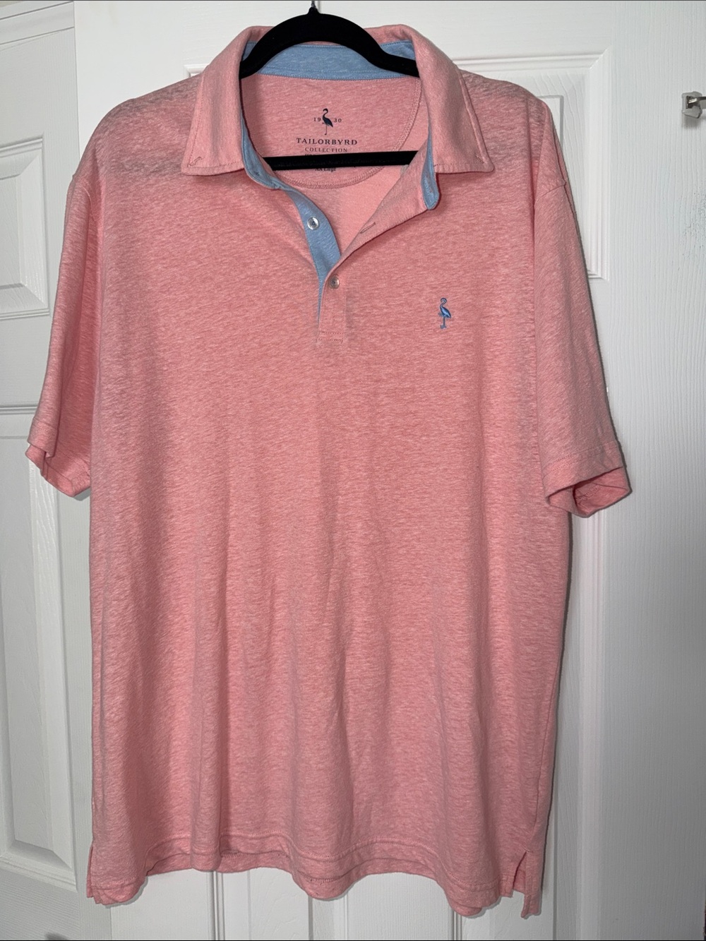 Tailorbyrd Men's Coral Pink Polo with Light Blue Trim